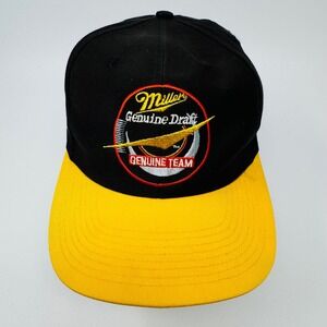 Miller Genuine Draft Racing Hat Mens Black Yellow Snapback Genuine Team Cap Vtg